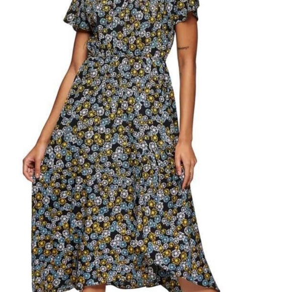 NWT Topshop Floral Print Ruched Neck Midi Dress 6 - Picture 1 of 5